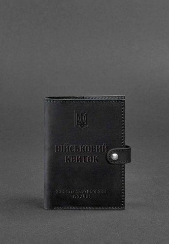 Чорна шкіряна обкладинка-портмоне для військового квитка з тисненням BlankNote BN-OP-15-g-kr фото