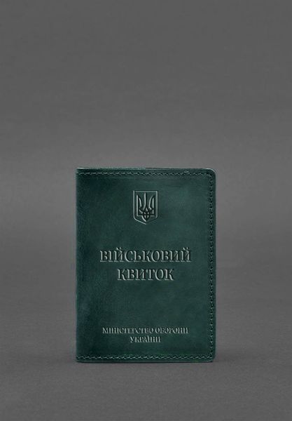 Зеленая кожаная обложка для военного билета с гербом BlankNote BN-OP-7-iz фото