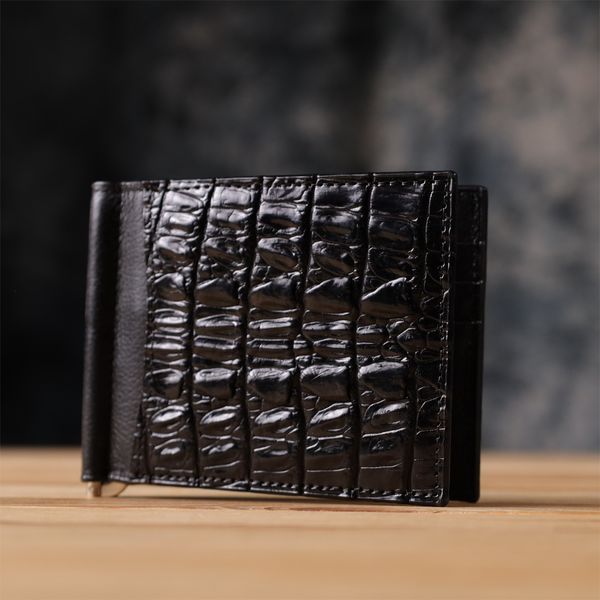 Шкіряний затискач для купюр чорного кольору CROCODILE LEATHER SO-18169 SO-18169 фото