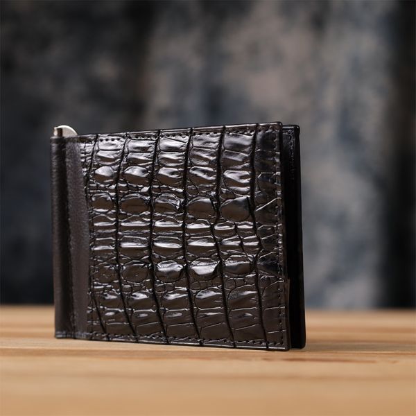 Шкіряний затискач для купюр чорного кольору CROCODILE LEATHER SO-18169 SO-18169 фото