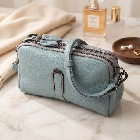 Жіноча шкіряна сумка-крос-боді Vintage SO-22280 блакитна SO-22280 фото