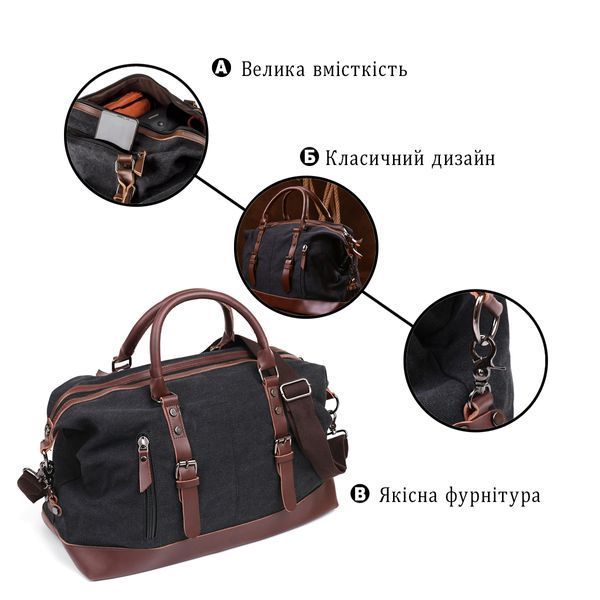 Текстильна дорожня сумка унісекс Vintage SO-20170 чорна SO-20170 фото