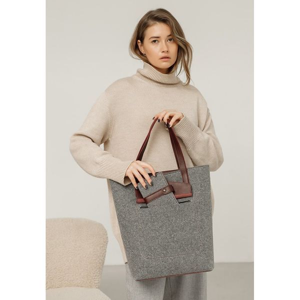 Серая сумка-шопер из фетра и кожи BlankNote BN-BAG-17-felt-vin BN-BAG-17-felt-vin фото