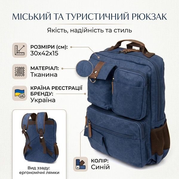 Синий рюкзак из ткани Vintage SO-20621 SO-20621 фото