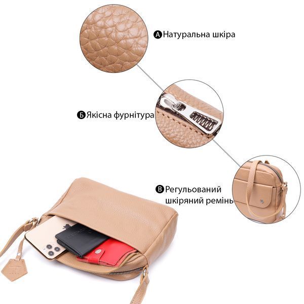 Жіноча шкіряна сумка-крос-боді GRANDE PELLE SO-11652 бежева SO-11652 фото