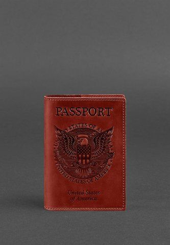 Коралова шкіряна обкладинка для паспорта з гербом США BlankNote BN-OP-USA-coral фото
