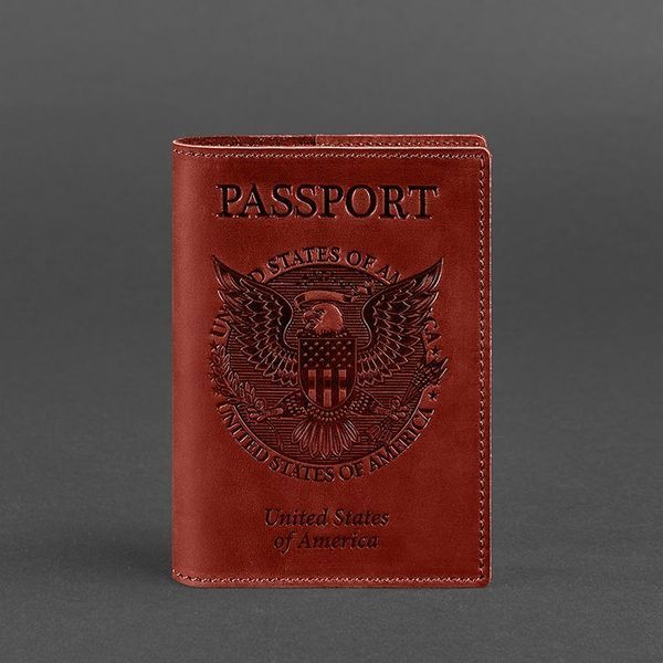 Коралловая кожаная обложка для паспорта с гербом США BlankNote BN-OP-USA-coral фото