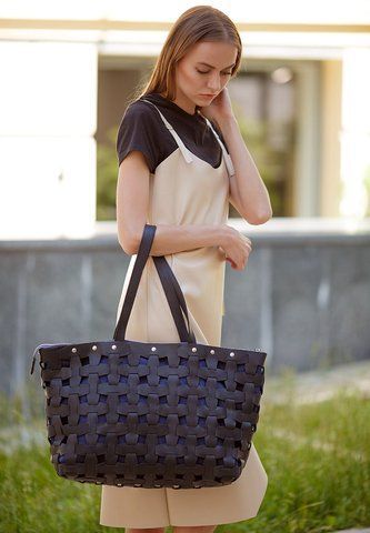 Черная сумка-шопер из ткани и кожи BlankNote BN-BAG-34-g-kr BN-BAG-34-g-kr фото