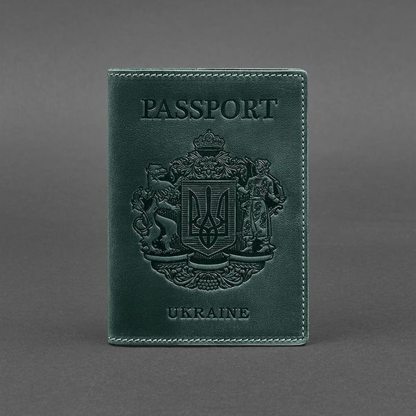 Зеленая кожаная обложка для паспорта с гербом Украины BlankNote BN-OP-UA-iz фото