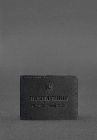 Чорна обкладинка з натуральної шкіри для посвідчення УБД з гербом BlankNote BN-IDC-2-1-g-kr фото
