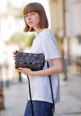 Чорна шкіряно-текстильна сумка-клатч BlankNote BN-BAG-31-g BN-BAG-31-g фото