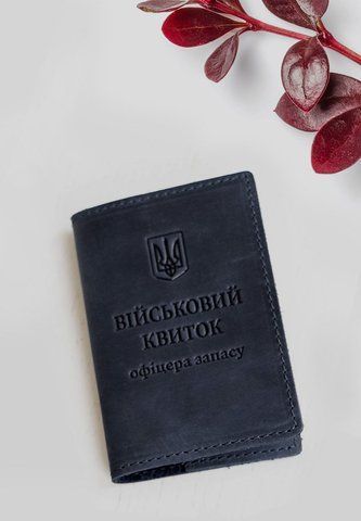 Темно-синя шкіряна обкладинка для квитка офіцера запасу BlankNote BN-OP-8-nn фото
