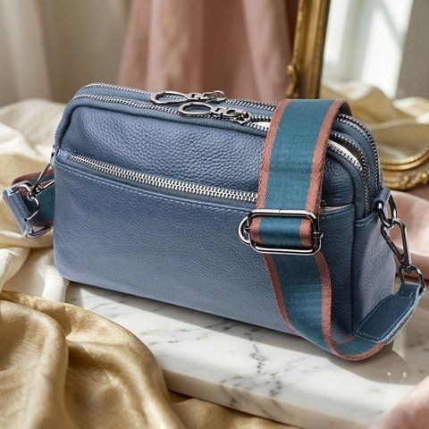 Жіноча шкіряна сумка-крос-боді Vintage SO-22600 синя SO-22600 фото