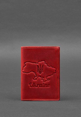 Коралова шкіряна обкладинка для паспорта з мапою України BlankNote BN-OP-UA-M-coral фото