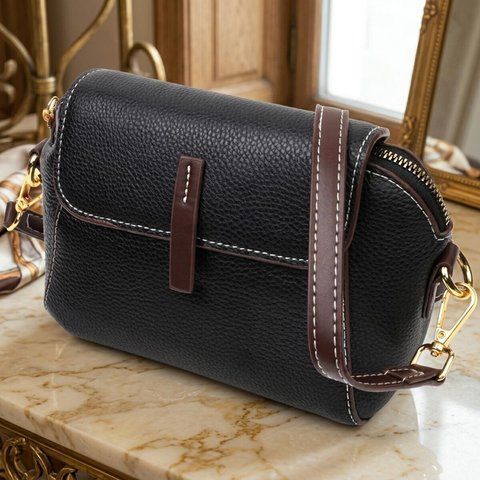 Жіноча шкіряна сумка-крос-боді Vintage SO-22265 чорна SO-22265 фото