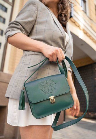 Зелена шкіряна жіноча сумка крос-боді BlankNote BN-BAG-3-malachite BN-BAG-3-malachite фото