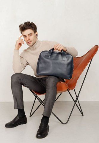 Синяя кожаная сумка-портфель The Wings TW-Attache-Bri-dark-blue TW-Attache-Bri-dark-blue фото
