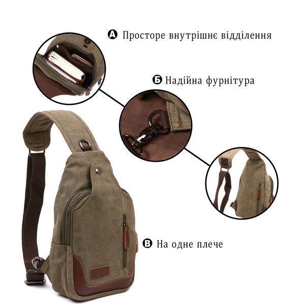 Чоловіча сумка-слінг з поліестеру Vintage SO-20386 зелена SO-20386 фото
