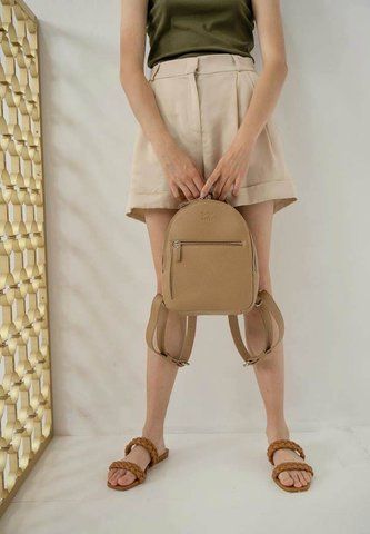 Женский карамельный рюкзак из натуральной кожи The Wings TW-Groove-S-dark-beige-flo TW-Groove-S-dark-beige-flo фото