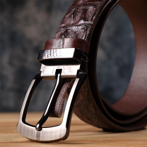 Чоловічий коричневий ремінь з натуральної шкіри CROCODILE LEATHER SO-18178 SO-18178 фото