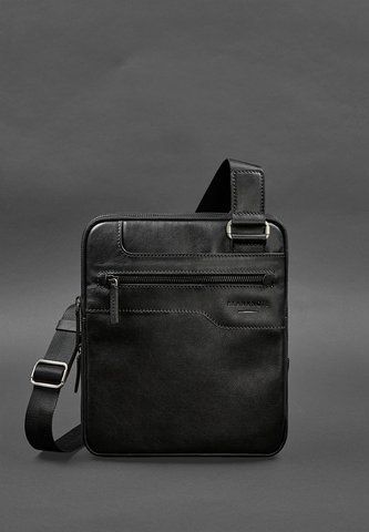 Чоловіча чорна шкіряна сумка месенджер на 3 блискавки BlankNote BN-BAG-44-g BN-BAG-44-g фото