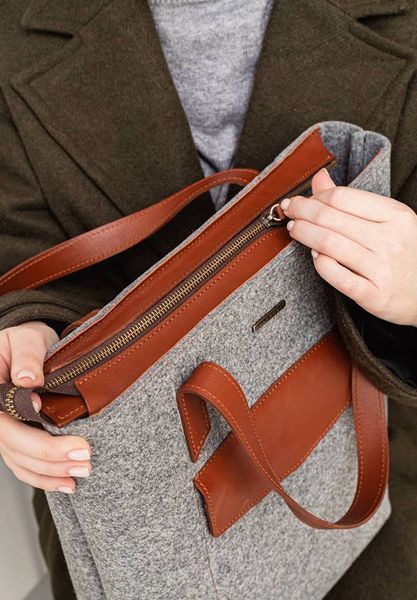 Сіра сумка-шопер з фетру та шкіри BlankNote BN-BAG-17-felt-k BN-BAG-17-felt-k фото