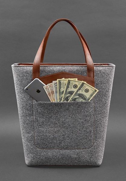 Сіра сумка-шопер з фетру та шкіри BlankNote BN-BAG-17-felt-k BN-BAG-17-felt-k фото