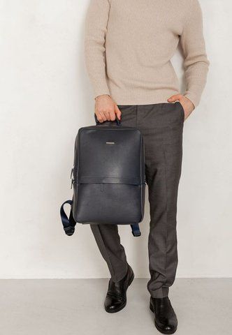 Мужской темно-синий рюкзак из текстиля и кожи BlankNote BN-BAG-39-navy-blue BN-BAG-39-navy-blue фото
