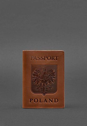 Світло-коричнева шкіряна обкладинка для паспорта з гербом Польщі BlankNote BN-OP-PL-k-kr фото