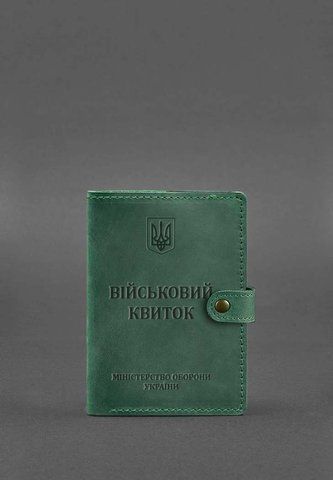 Зелена обкладинка-портмоне з натуральної шкіри для військового квитка BlankNote BN-OP-15-iz фото