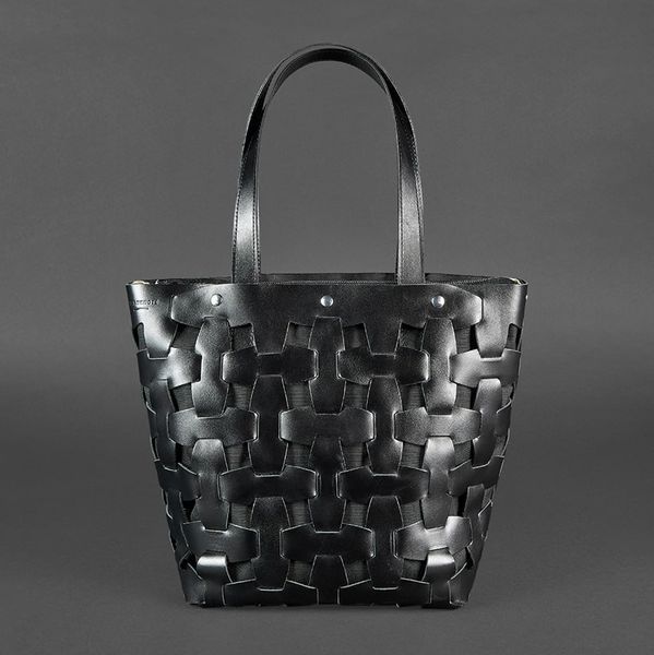 Черная плетеная сумка-шоппер из кожи и текстиля BlankNote BN-BAG-33-ygol BN-BAG-33-ygol фото