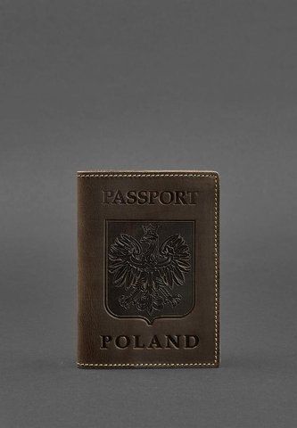 Темно-коричнева шкіряна обкладинка для паспорта з гербом Польщі BlankNote BN-OP-PL-o фото