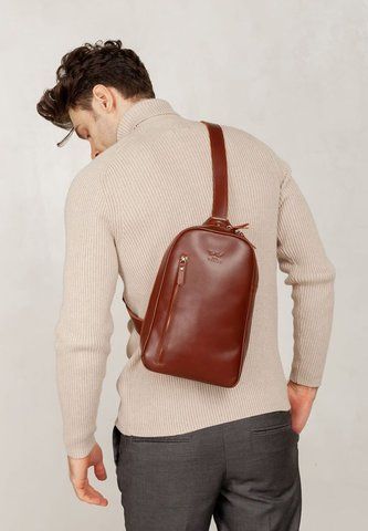 Мужская светло-коричневая кожаная сумка-рюкзак The Wings TW-Chest-bag-kon-ksr TW-Chest-bag-kon-ksr фото