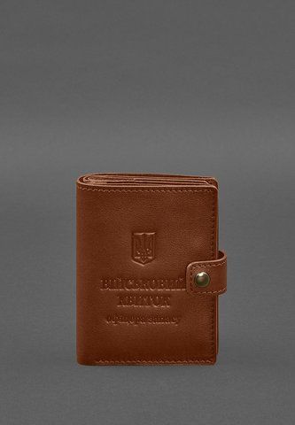 Світло-коричнева обкладинка-портмоне з натуральної шкіри для квитка офіцера запасу BlankNote BN-OP-21-k фото