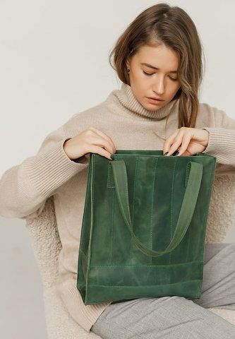 Зелена шкіряна сумка-шопер BlankNote BN-BAG-10-iz BN-BAG-10-iz фото