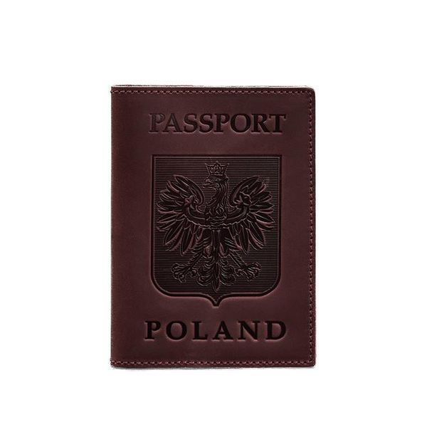 Бордовая кожаная обложка для паспорта с гербом Польши BlankNote BN-OP-PL-vin-kr фото