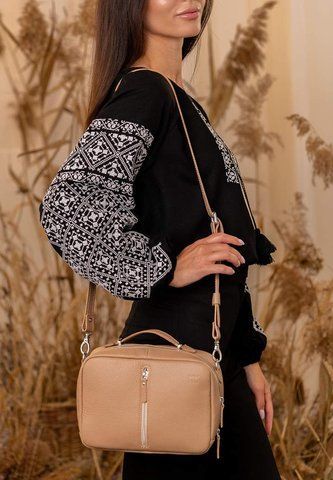 Карамельная кожаная сумка кросс-боди The Wings TW-Avenue-dark-beige-flo TW-Avenue-dark-beige-flo фото