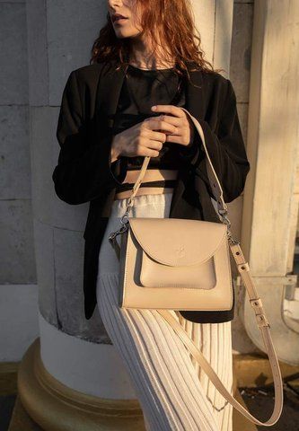 Кожаная женская сумка кросс-боди бежевая The Wings TW-Liv-beige TW-Liv-beige фото