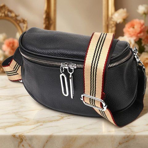 Жіноча шкіряна сумка-крос-боді Vintage SO-22122 чорна SO-22122 фото