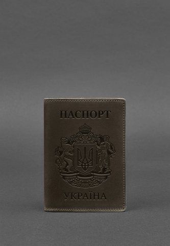 Темно-коричнева шкіряна обкладинка для паспорта з гербом України BlankNote BN-OP-UA-o фото
