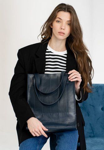 Синя шкіряна сумка-шопер BlankNote BN-BAG-10-navy-blue BN-BAG-10-navy-blue фото