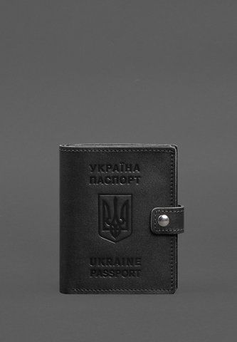Черная кожаная обложка-портмоне для паспорта с гербом Украины BlankNote BN-OP-25-1-g фото