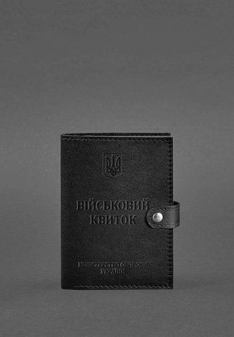Чорна шкіряна обкладинка-портмоне для військового квитка з гербом BlankNote BN-OP-15-g фото